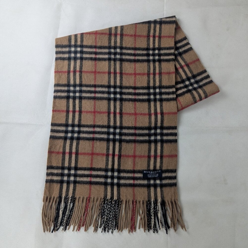 Burberry Tan and Black Checkered Scarf